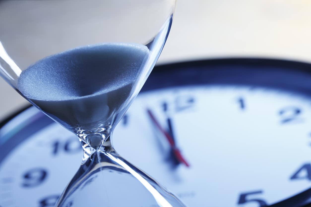 An hourglass running out of sand symbolising lack of time for business owners.